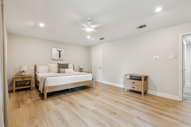 6010 Preston Creek Dr, Dallas, TX 75240 - bedroom featuring light wood finished floors, ceiling fan, and recessed lighting