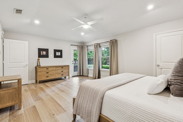 6010 Preston Creek Dr, Dallas, TX 75240 - bedroom with access to outside, light wood-style floors, recessed lighting, and ceiling fan