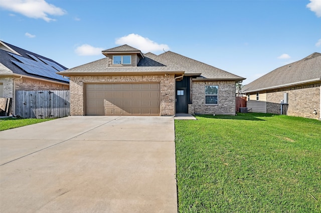 515 W Broad St, Pilot Point, TX 76258 - french provincial home with brick siding, a garage, concrete driveway, and a shingled roof