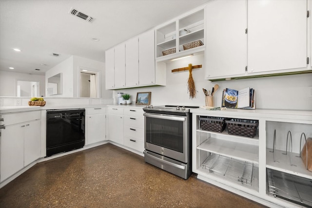 3302 Mckamy Oaks Trl, Arlington, TX 76017 - kitchen featuring stainless steel electric stove, dishwasher, light countertops, white cabinetry, and recessed lighting
