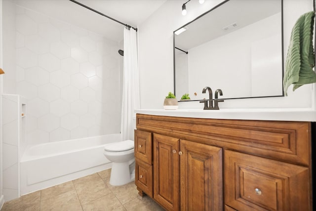 3302 Mckamy Oaks Trl, Arlington, TX 76017 - bathroom featuring vanity, shower / tub combo, and tile patterned flooring