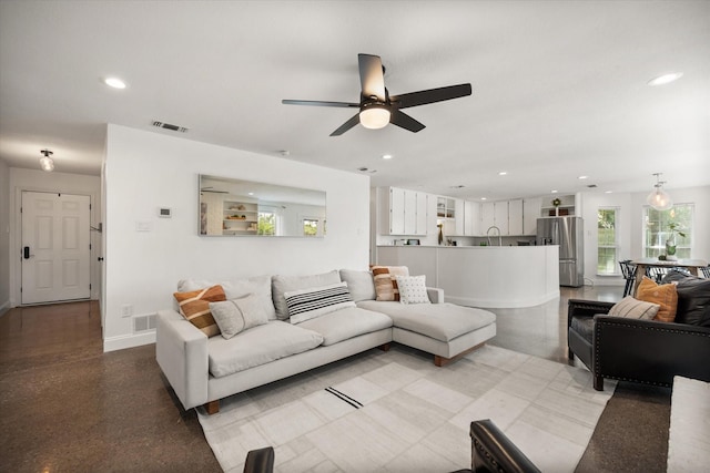 3302 Mckamy Oaks Trl, Arlington, TX 76017 - living area with recessed lighting and ceiling fan