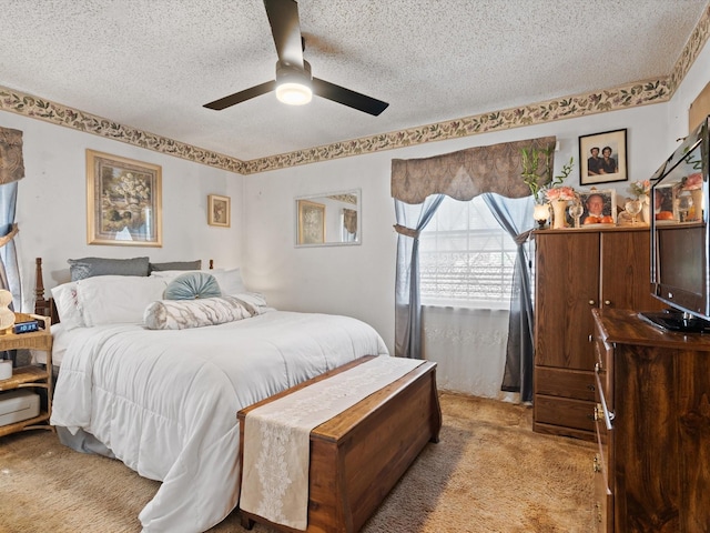 6500 Chapel Ln, Lake Worth, TX 76135 - bedroom with light colored carpet, a textured ceiling, and ceiling fan