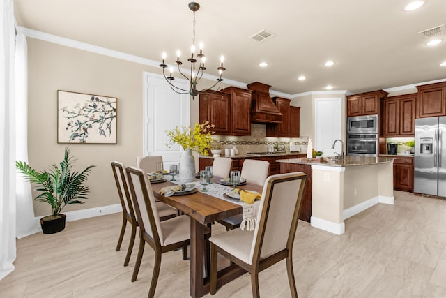 10014 Edgeway Cir, Rowlett, TX 75089 - dining room featuring ornamental molding, recessed lighting, and a chandelier