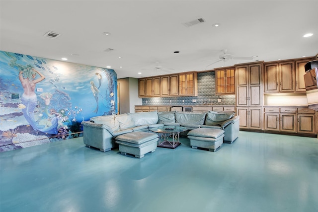 214 Island View Dr, Pottsboro, TX 75076 - living area featuring concrete flooring, a ceiling fan, and recessed lighting