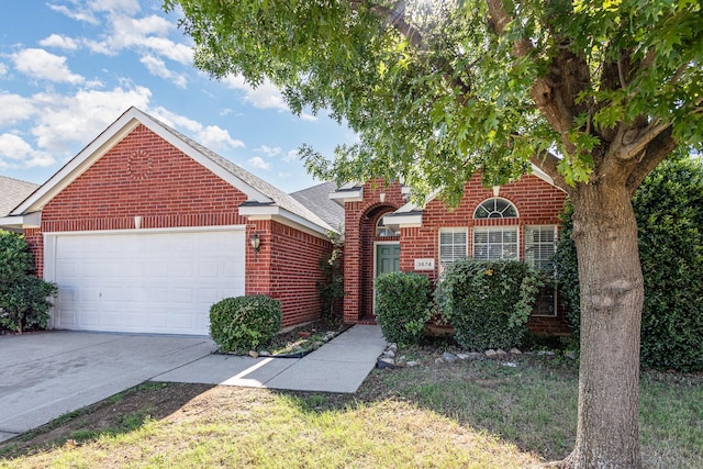 3674 Crowberry Way, Fort Worth, TX 76040 - traditional-style home with brick siding, an attached garage, driveway, and roof with shingles