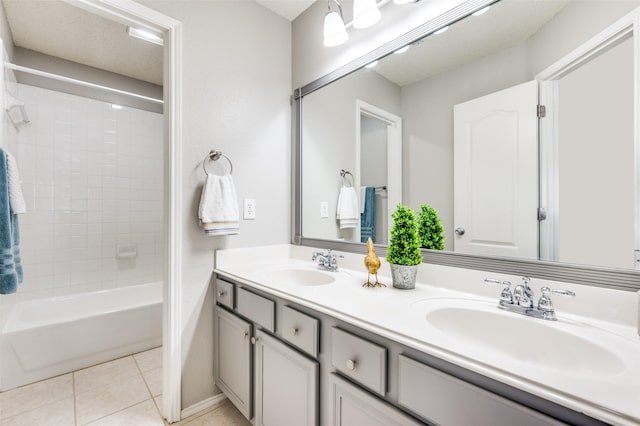 2701 Timberhill Dr, Flower Mound, TX 75028 - full bathroom featuring double vanity, shower / washtub combination, and tile patterned flooring