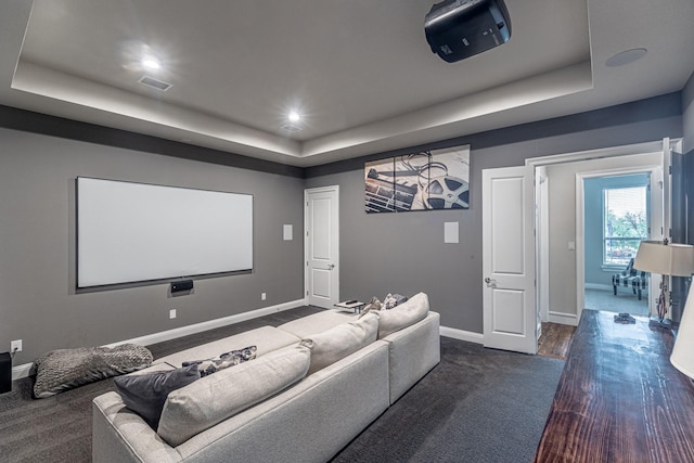 3240 Glenmore Ave, Northlake, TX 76247 - home theater room featuring a raised ceiling and recessed lighting