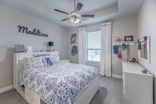 3240 Glenmore Ave, Northlake, TX 76247 - bedroom featuring carpet, ceiling fan, and a tray ceiling