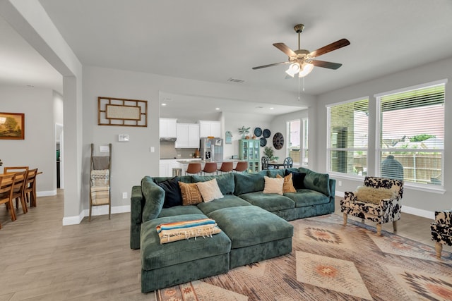 621 Mesquite Grove Rd, Midlothian, TX 76065 - living room with ceiling fan, light wood-style flooring, and recessed lighting