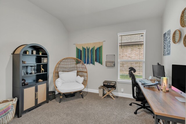 621 Mesquite Grove Rd, Midlothian, TX 76065 - carpeted office featuring vaulted ceiling and baseboards