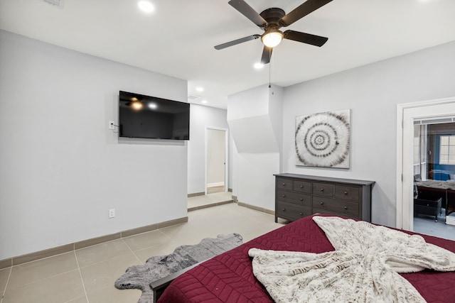 4017 Black Oak Dr, Carrollton, TX 75007 - bedroom with recessed lighting, light tile patterned floors, and ceiling fan