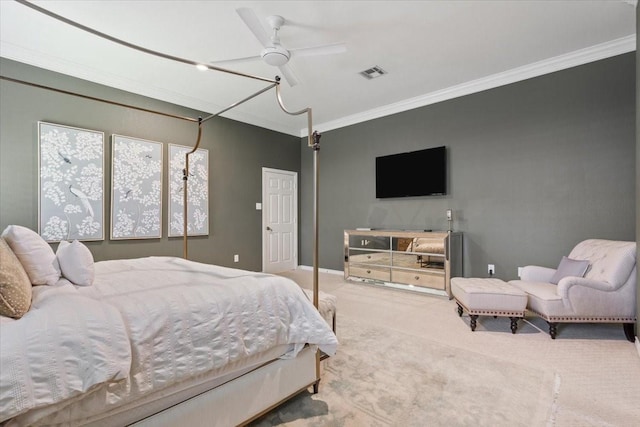 10003 Willow Bend Dr, Woodway, TX 76712 - carpeted bedroom featuring ornamental molding and ceiling fan