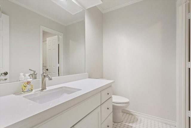 10003 Willow Bend Dr, Woodway, TX 76712 - bathroom featuring vanity, ornamental molding, and tile patterned floors