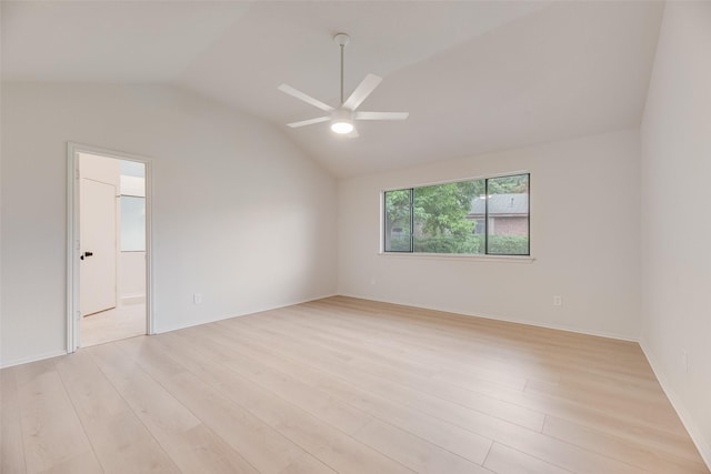 5048 Hollow Ridge Rd, Dallas, TX 75227 - unfurnished room featuring lofted ceiling, a ceiling fan, and light wood-style flooring