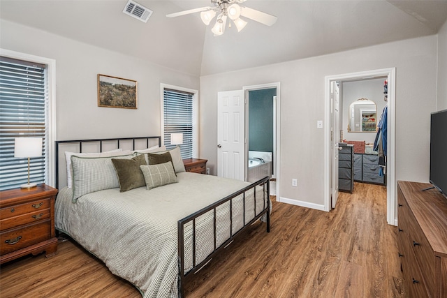9028 Wild Rose Ln, Cross Roads, TX 76227 - bedroom with wood finished floors, vaulted ceiling, and a ceiling fan