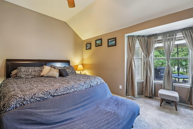504 Lake Point Dr, Little Elm, TX 75068 - bedroom featuring carpet flooring, lofted ceiling, and a ceiling fan