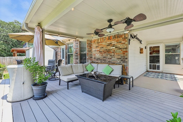 504 Lake Point Dr, Little Elm, TX 75068 - deck featuring an outdoor hangout area and a ceiling fan