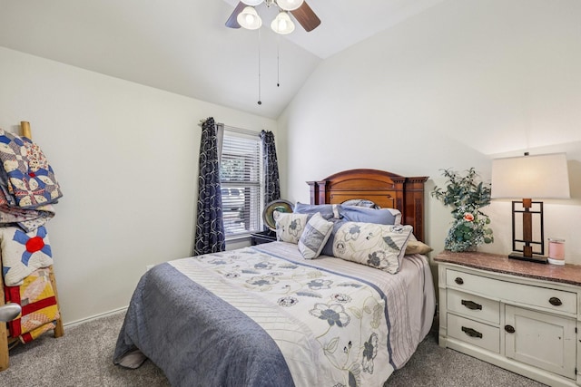 504 Lake Point Dr, Little Elm, TX 75068 - bedroom featuring carpet floors, lofted ceiling, and ceiling fan
