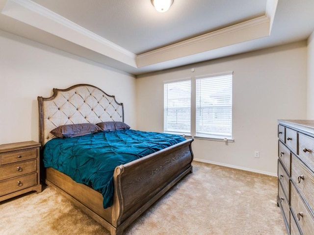 1244 Eagle Ln, Little Elm, TX 76227 - bedroom featuring a raised ceiling, crown molding, and light carpet