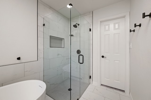 1402 Summer Dell Ct, Keller, TX 76262 - full bath with marble look tiles, a stall shower, and a soaking tub
