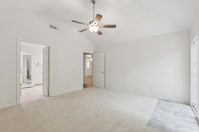 2521 Misty Glen Dr, Flower Mound, TX 75028 - unfurnished bedroom with light carpet, a ceiling fan, and high vaulted ceiling