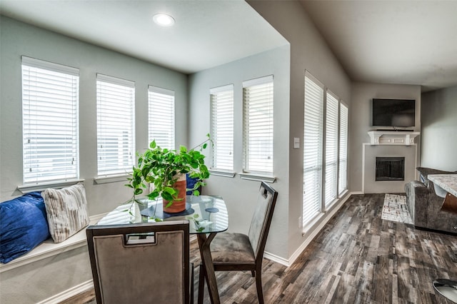 9938 Wethers Field Cir, Providence Village, TX 76227 - dining room with dark wood-type flooring, healthy amount of natural light, and a fireplace