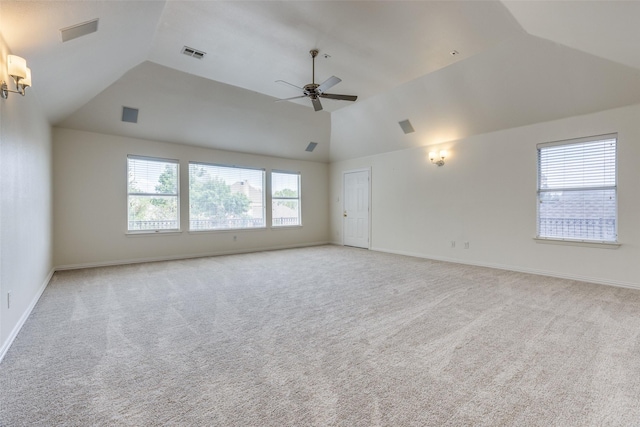 4513 Southpointe Dr, Richardson, TX 75082 - unfurnished room with lofted ceiling, a ceiling fan, and light colored carpet