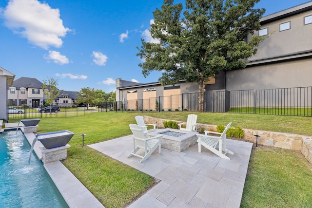 1454 Sunset Point Dr, Flower Mound, TX 75022 - fenced backyard with a fire pit and a patio