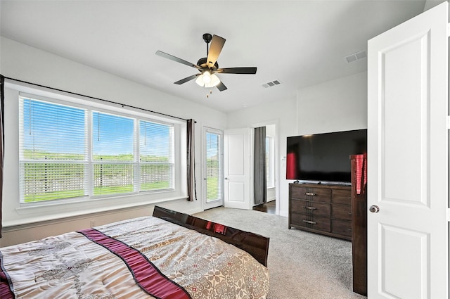 1018 Cascading Creek Dr, Rockwall, TX 75087 - bedroom with carpet flooring, access to exterior, and a ceiling fan
