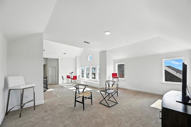 1018 Cascading Creek Dr, Rockwall, TX 75087 - living area featuring lofted ceiling and carpet