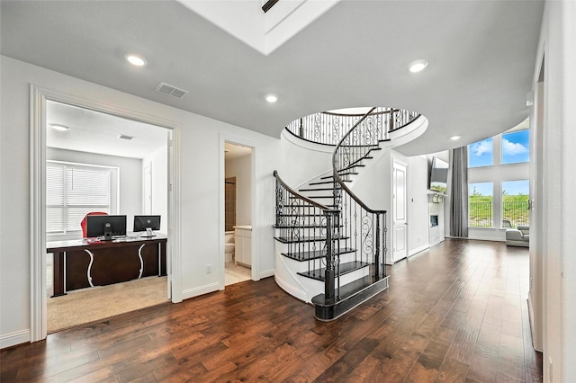 1018 Cascading Creek Dr, Rockwall, TX 75087 - foyer entrance with hardwood / wood-style flooring, stairway, and recessed lighting