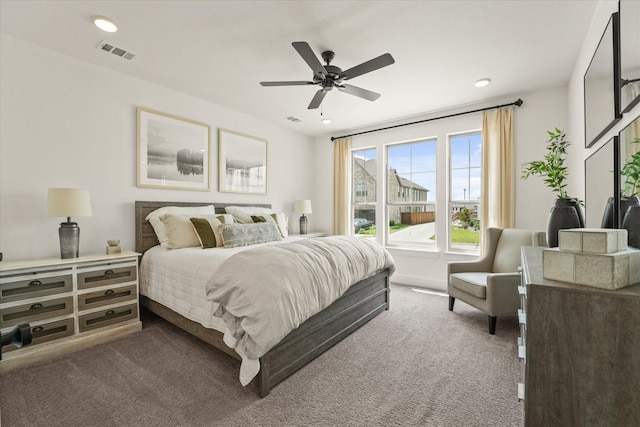 2100 Jade Forest Ln, Mesquite, TX 75181 - bedroom featuring dark carpet, a ceiling fan, and recessed lighting
