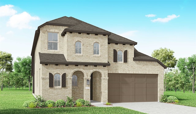 3613 Barrel Ln, Aubrey, TX 76227 - french provincial home featuring brick siding, a front lawn, concrete driveway, and a shingled roof