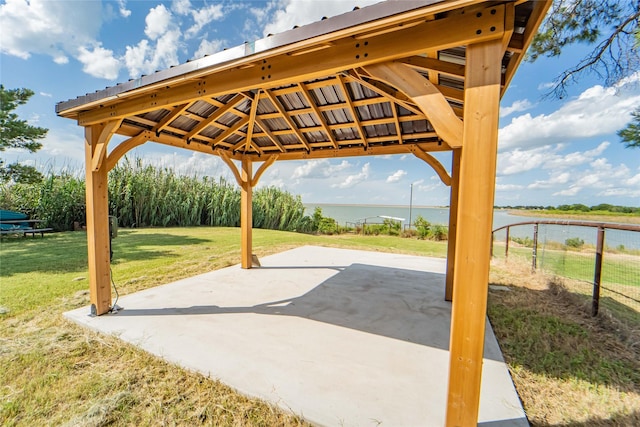 9504 County Road 197, Breckenridge, TX 76424 - view of patio / terrace with a water view and a gazebo