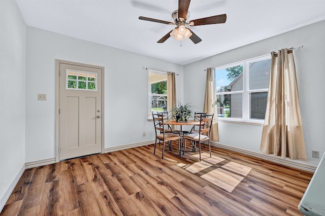 1326 W Bond St, Denison, TX 75020 - dining area with wood finished floors and ceiling fan