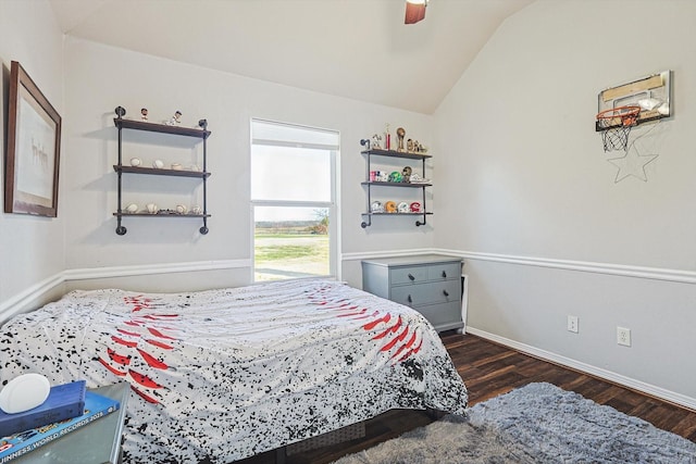7910 Stone Ridge Dr, Northlake, TX 76247 - bedroom with vaulted ceiling, wood finished floors, and ceiling fan