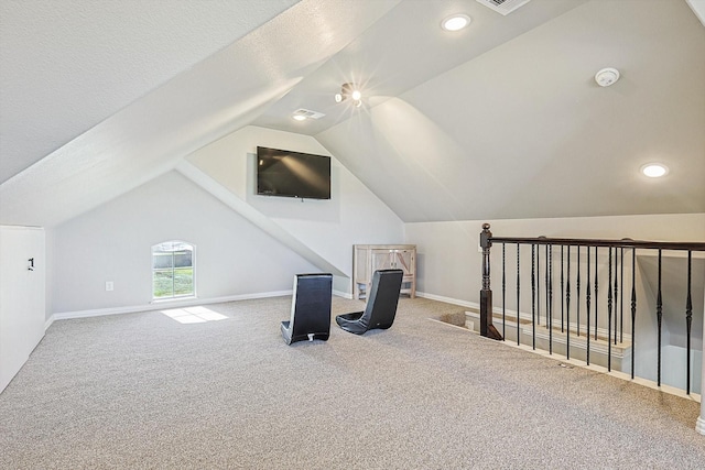 7910 Stone Ridge Dr, Northlake, TX 76247 - additional living space featuring carpet, vaulted ceiling, and recessed lighting