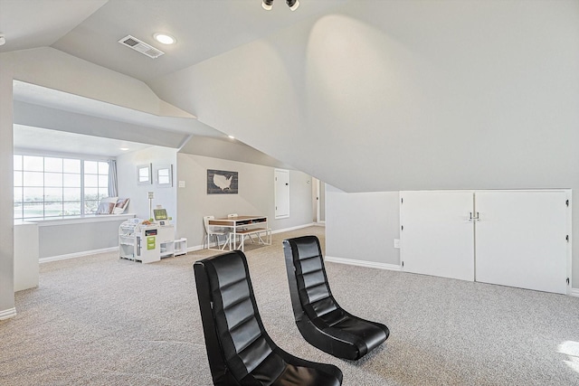 7910 Stone Ridge Dr, Northlake, TX 76247 - carpeted office featuring vaulted ceiling and baseboards