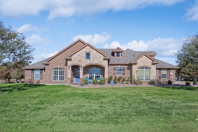 7910 Stone Ridge Dr, Northlake, TX 76247 - french country style house with brick siding, stone siding, and a front yard