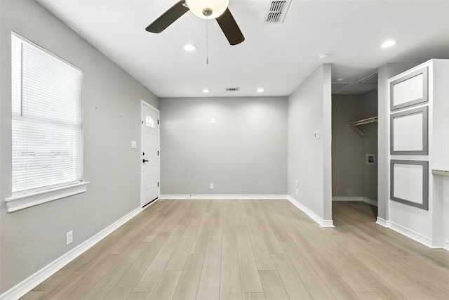 216 N Dobson St, Burleson, TX 76028 - spare room featuring a ceiling fan, light wood-style floors, and recessed lighting