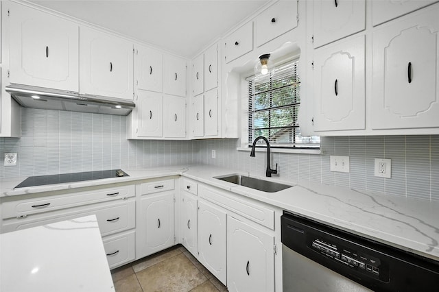 8109 Starnes Rd, North Richland Hills, TX 76182 - kitchen featuring dishwasher, under cabinet range hood, tasteful backsplash, and white cabinets