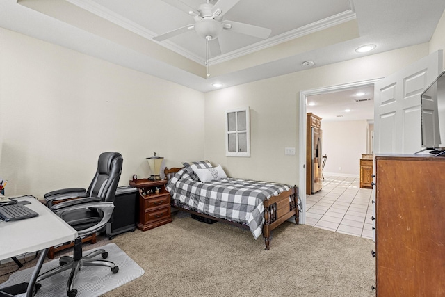 102 Southfork Cir, Pottsboro, TX 75076 - bedroom with crown molding, light carpet, recessed lighting, an office area, and stainless steel fridge