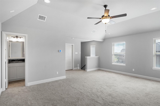 732 Windhill, Hewitt, TX 76643 - spare room with lofted ceiling, light colored carpet, a ceiling fan, and recessed lighting