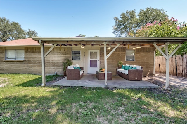 4137 Salem Dr, Garland, TX 75043 - back of house featuring an outdoor living space, a patio area, brick siding, and ceiling fan