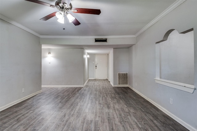 4137 Salem Dr, Garland, TX 75043 - empty room featuring ornamental molding, a ceiling fan, and wood finished floors