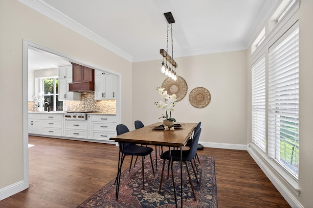 1709 Blair Ct, Carrollton, TX 75010 - dining space with dark wood-style floors and crown molding