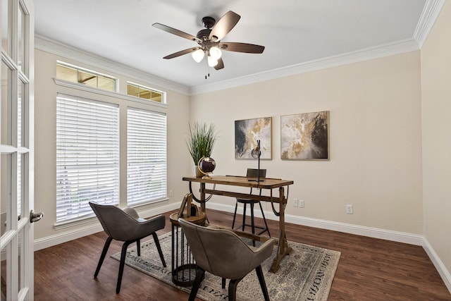 1709 Blair Ct, Carrollton, TX 75010 - office space with dark wood-type flooring, ceiling fan, and ornamental molding