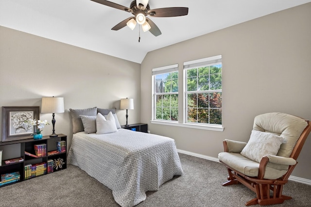 1709 Blair Ct, Carrollton, TX 75010 - bedroom with carpet, lofted ceiling, and a ceiling fan
