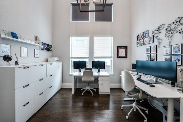 840 Redstem Dr, Prosper, TX 75078 - office featuring dark wood-style floors and a towering ceiling